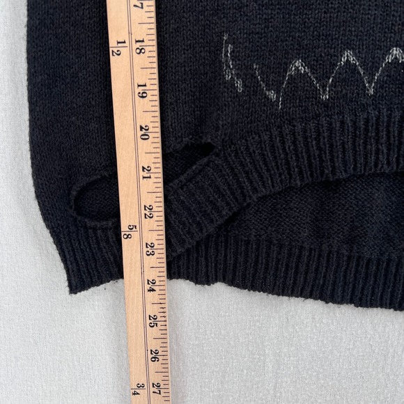 LAUREN MOSHI Sweater Womens XS Black Wild Spirit Safety Pin Printed Long Sleeve - Picture 14 of 14